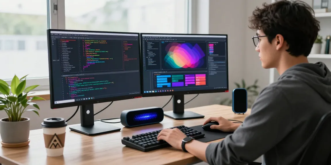 Developer coding in a modern office, using 纸飞机中文版 for enhanced workflow and communication