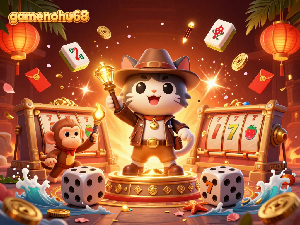 Experience the excitement of gamenohu68 with a vibrant 3D casino adventure scene.