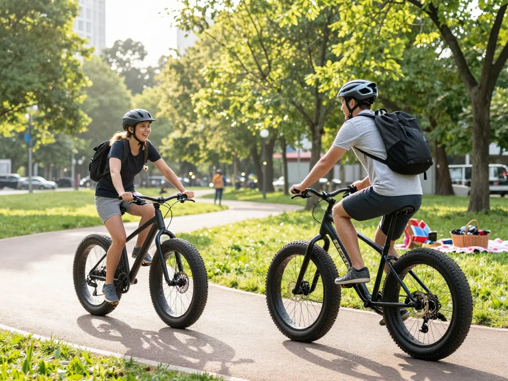Doppio Fatbike 2x riders enjoying a sunny day in the park