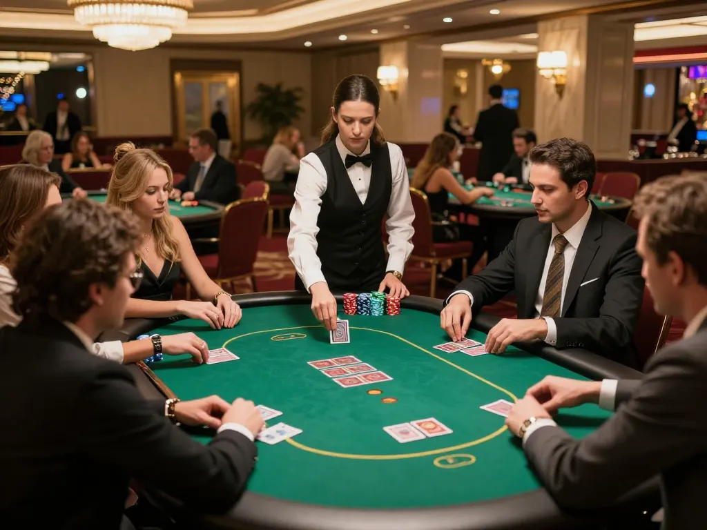 Players engaging in a high-stakes poker game at F8beta2's luxurious casino environment
