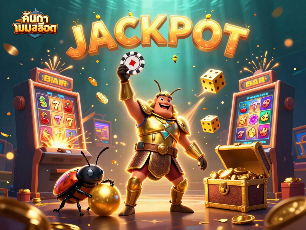 Experience excitement while searching for slots in this vibrant 3D casino scene featuring jackpots and treasures.