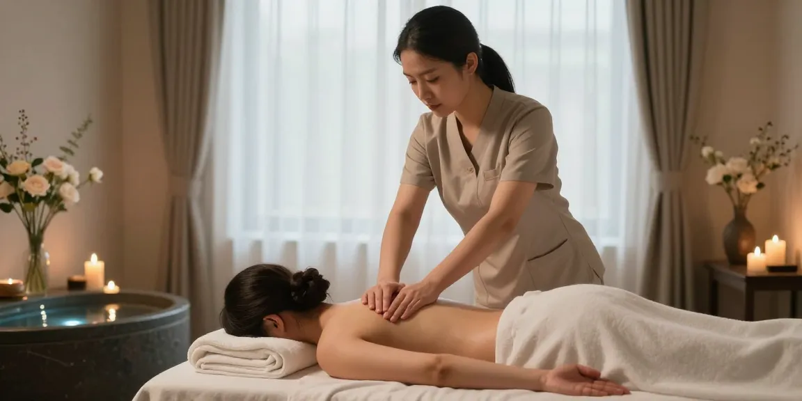 마사지 전문가가 아로마 테라피로 고객을 편안하게 안마하는 모습