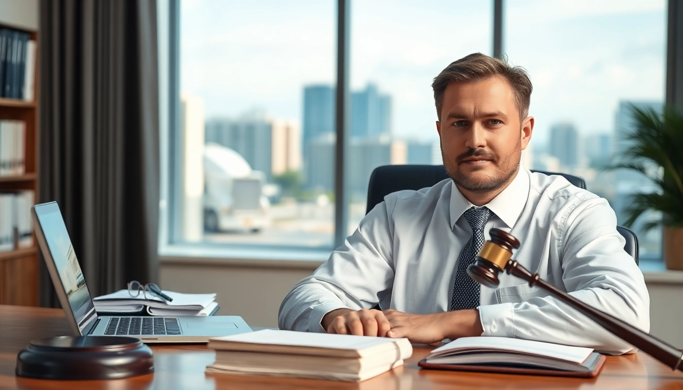 Truck accident attorney Clearwater consulting with clients in a modern office environment.