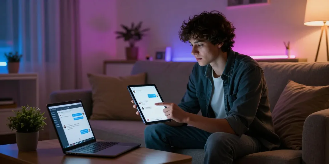 Interactive nsfw chat bot experience on a tablet in a cozy setting