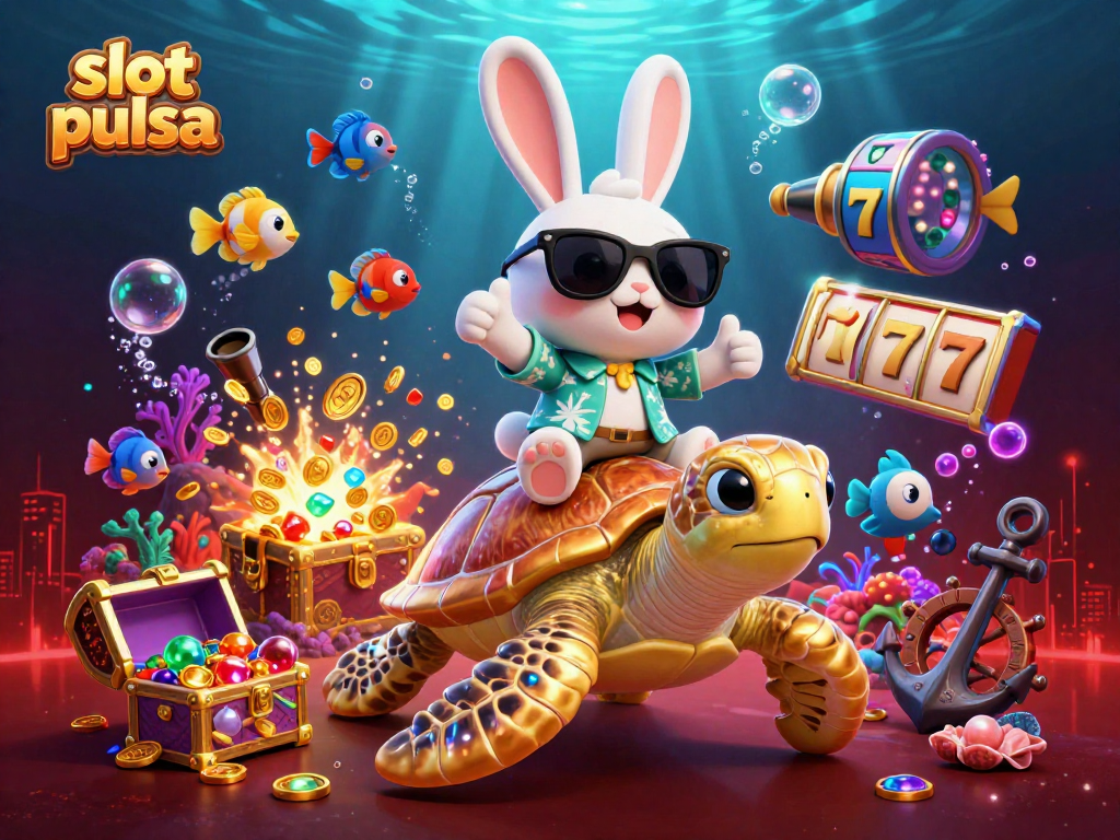Spin slots with excitement as the lucky rabbit rides the golden turtle in a vibrant underwater scene.