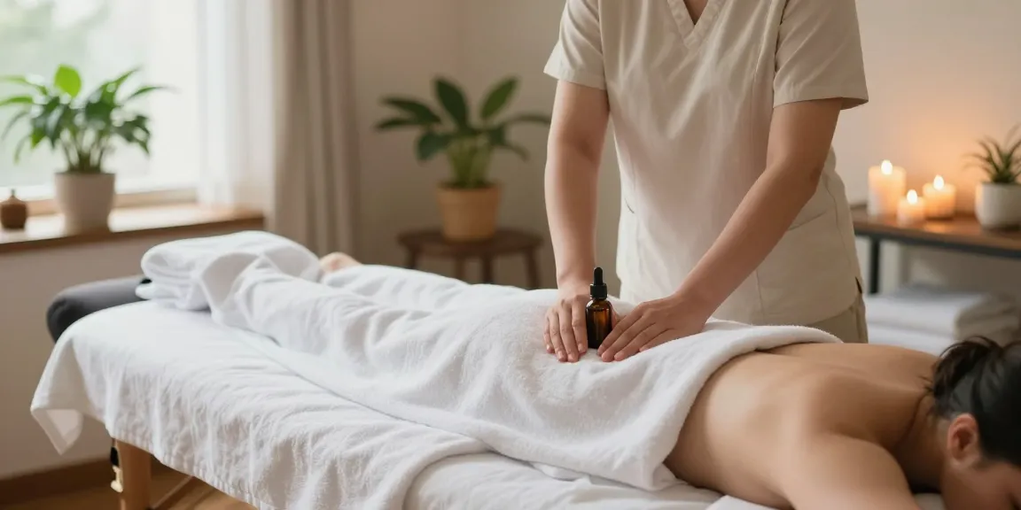 스웨디시 마사지 준비 중인 세련된 마사지 룸의 편안한 분위기