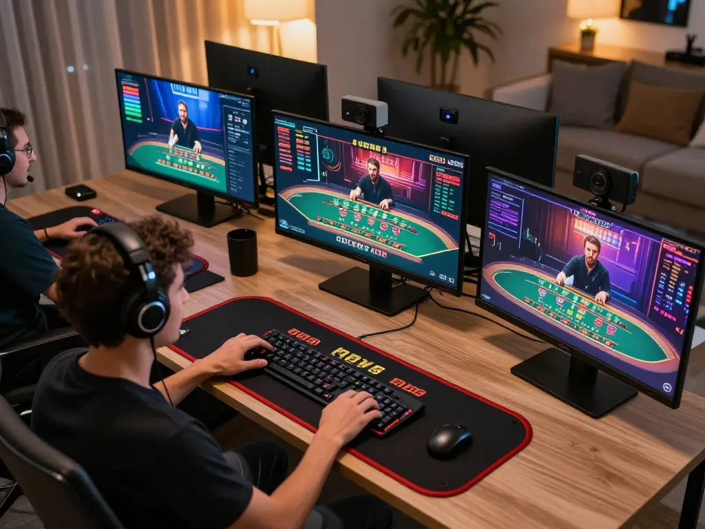 N188 player enjoying online live dealer games in an engaging home gaming setup