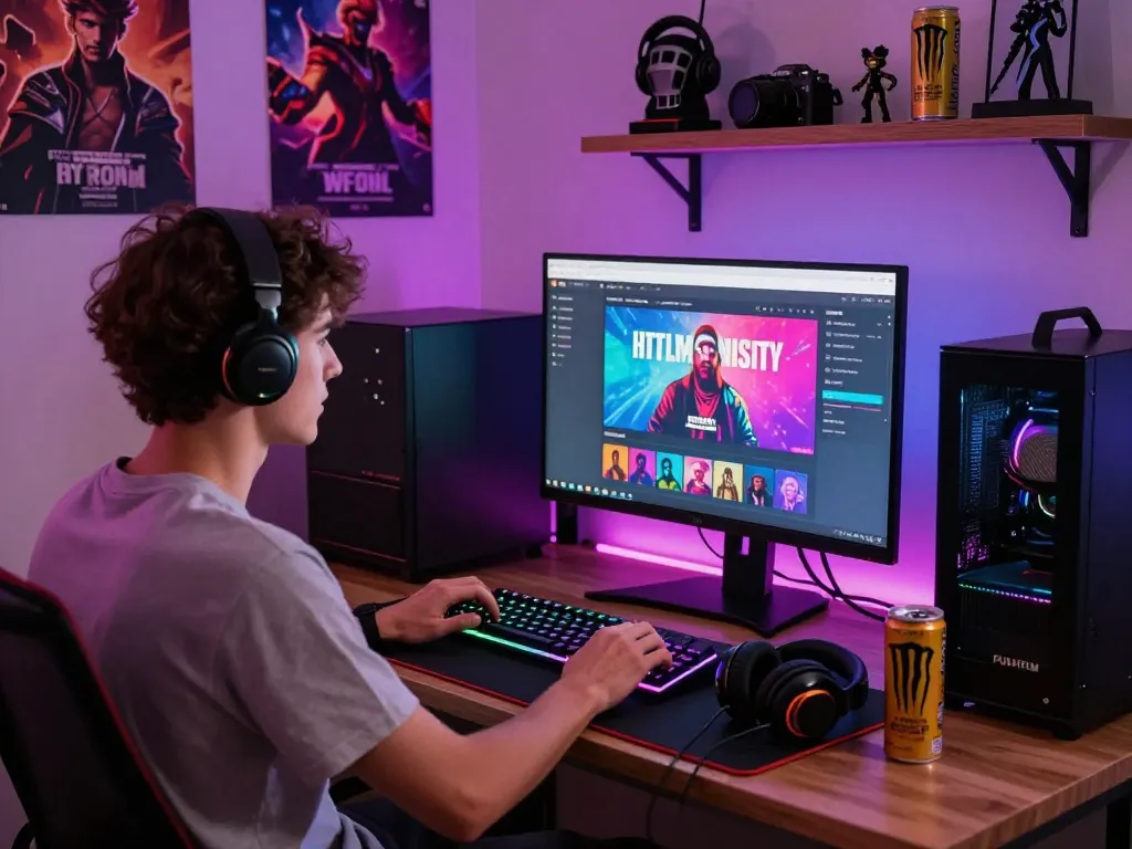 Exciting moment of playing HTML porn games on a vibrant gaming setup.