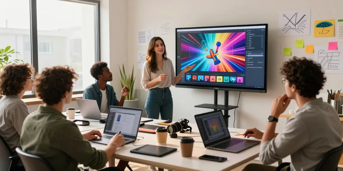 Creative team collaborating on stunning seedance ai video project in a bright workspace.