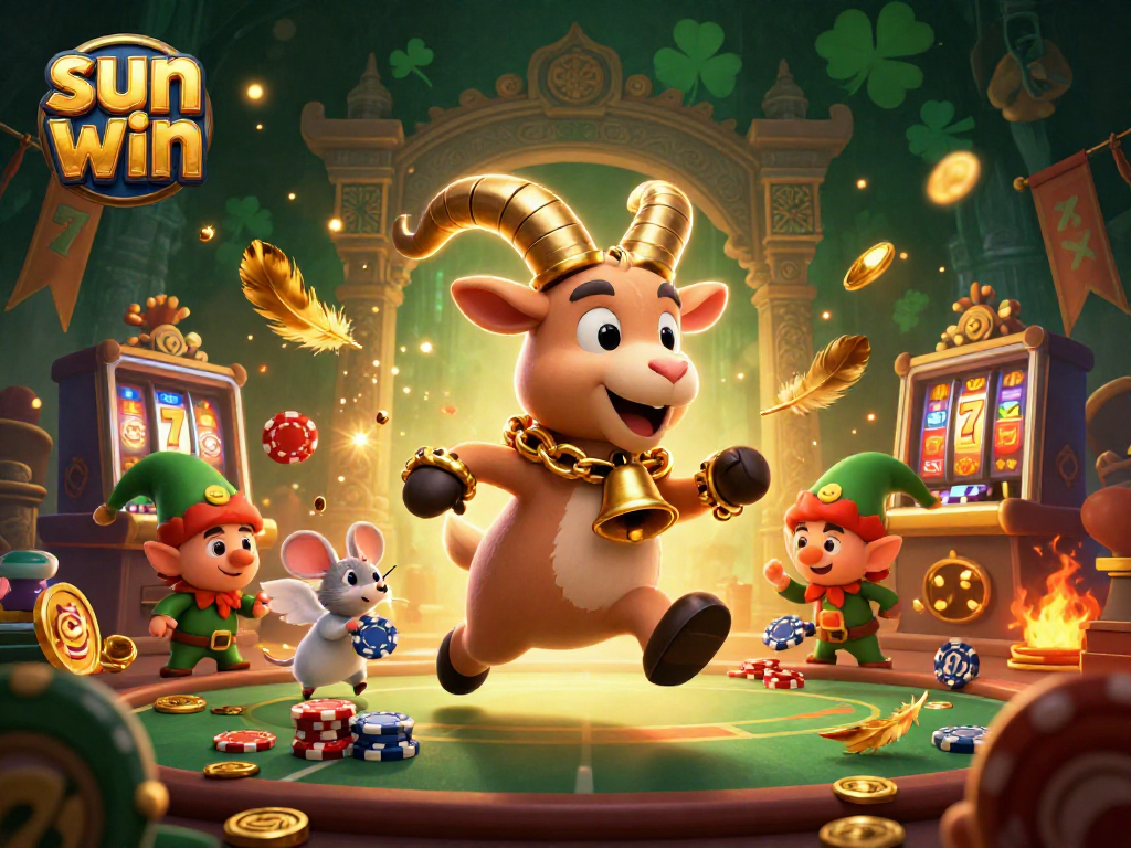 Experience thrilling gameplay with sun win, featuring a festive Krampus goat character in a dynamic holiday-horror casino scene.