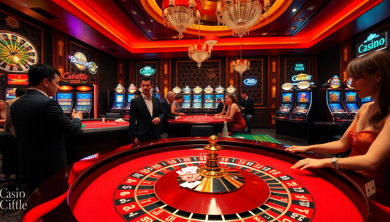 Vivez l'excitation du casino en ligne Français dans une salle de jeu luxueuse pleine d'excitation.