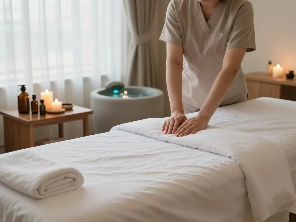 편안한 분위기와 진정 요소가 있는 잠실스웨디시 마사지 휴식 공간.