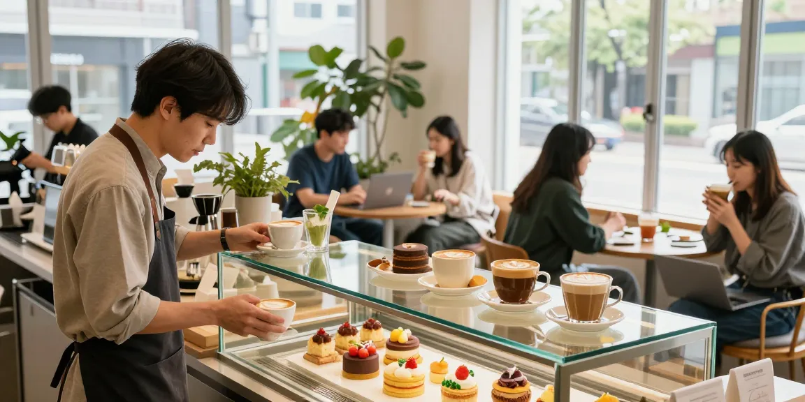 강남 달토 카페에서 커피를 만드는 바리스타와 고객들이 즐기는 모습