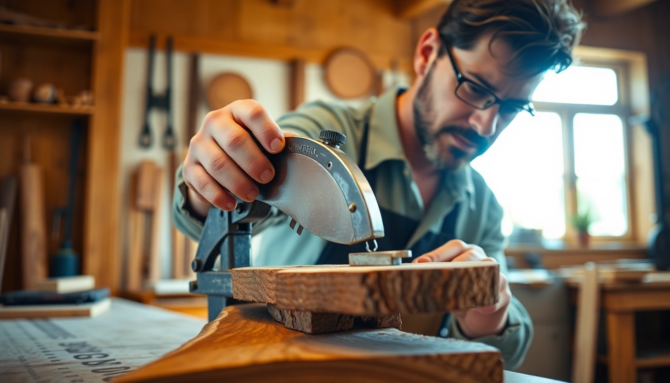 Craftsman using a hand mitre saw for precision woodworking cuts in a sunlit workshop.