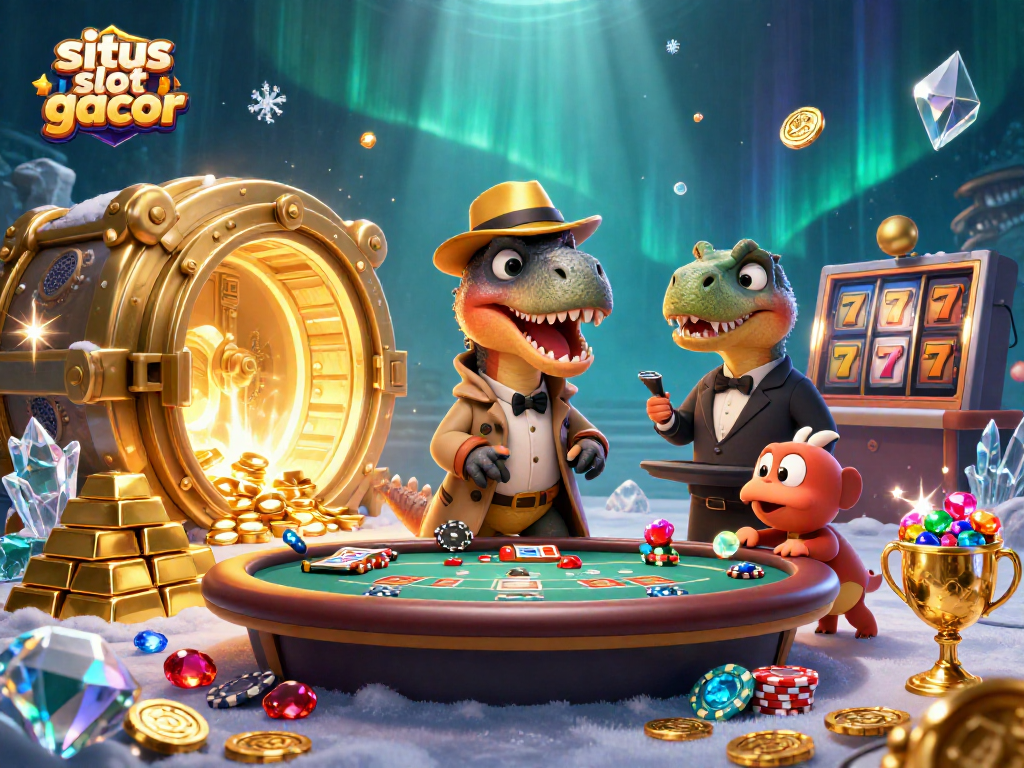 Experience thrilling wins at situs slot gacor with engaging characters in a lively casino scene.