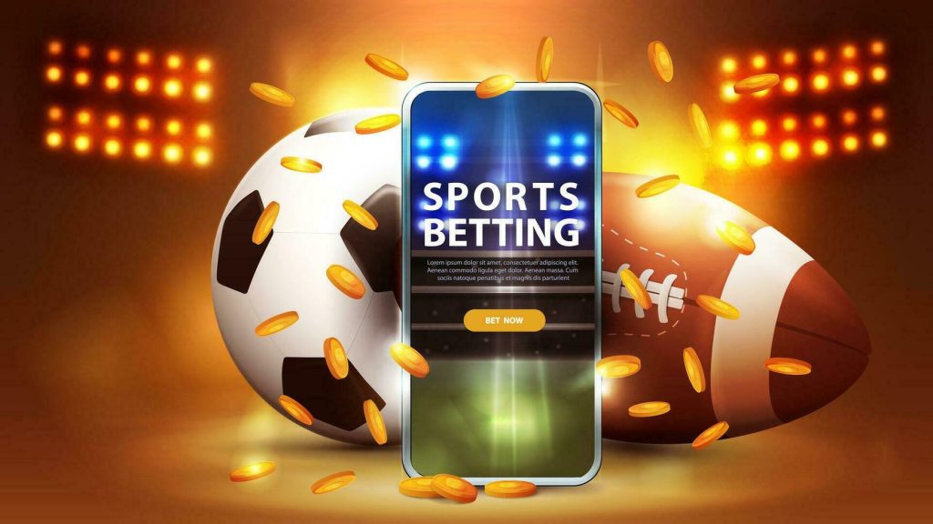sports-betting-yellow-banner-for-website-with-smartphone-and-football-balls-in-gold-stadium-arena-with-spotlights-vector