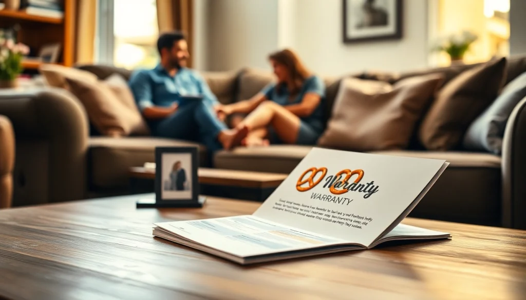 Highlighting what makes Pretzel different from other warranty companies in a cozy home setting with a brochure.