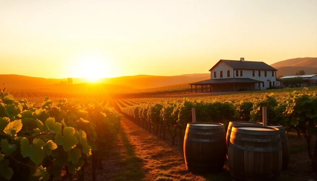 Experience the beautiful landscape of a Winery Sacramento with stunning vineyards and golden sunset.