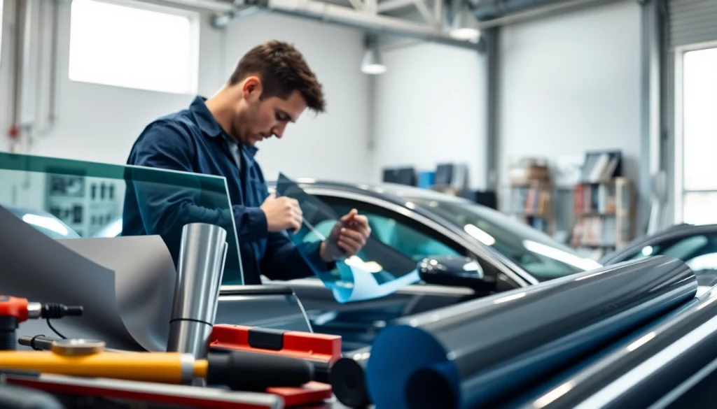 Transform your vehicle with expert auto window tint near me services in a well-lit garage.