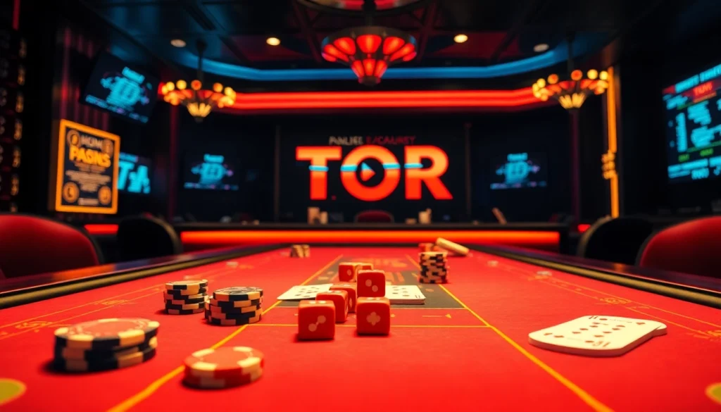 Engaging scene of table gaming with hidden wiki tor elements highlighting poker chips and cards.