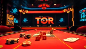 Engaging scene of table gaming with hidden wiki tor elements highlighting poker chips and cards.