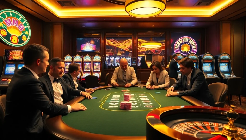 Experience the thrill of gambling at MM 88 with vibrant poker chips and slot machines.