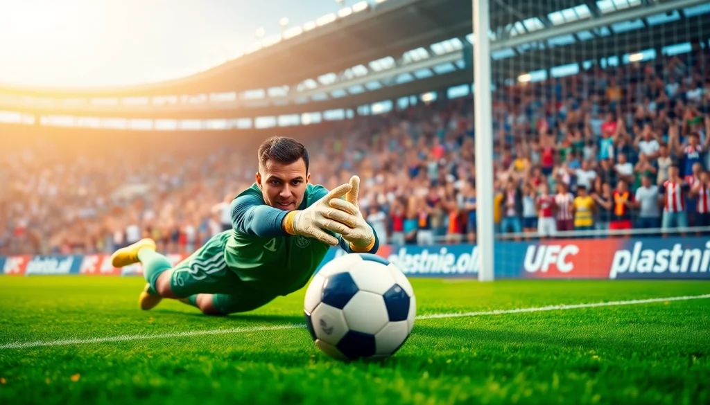Save the game with บ้านผลบอล888 as the goalkeeper dives for a crucial ball.