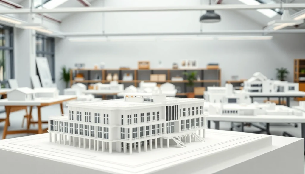 Architekturmodellbau Gelsenkirchen – Detailreiche Modellpräsentation in modernem Designstudio.
