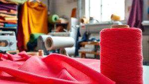 Ribcord katoen in een textielatelier met levendige kleuren en mooie texturen.