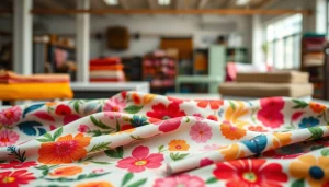 Bekijk kleurrijke bedrukt katoen in diverse patronen en texturen op een heldere achtergrond.