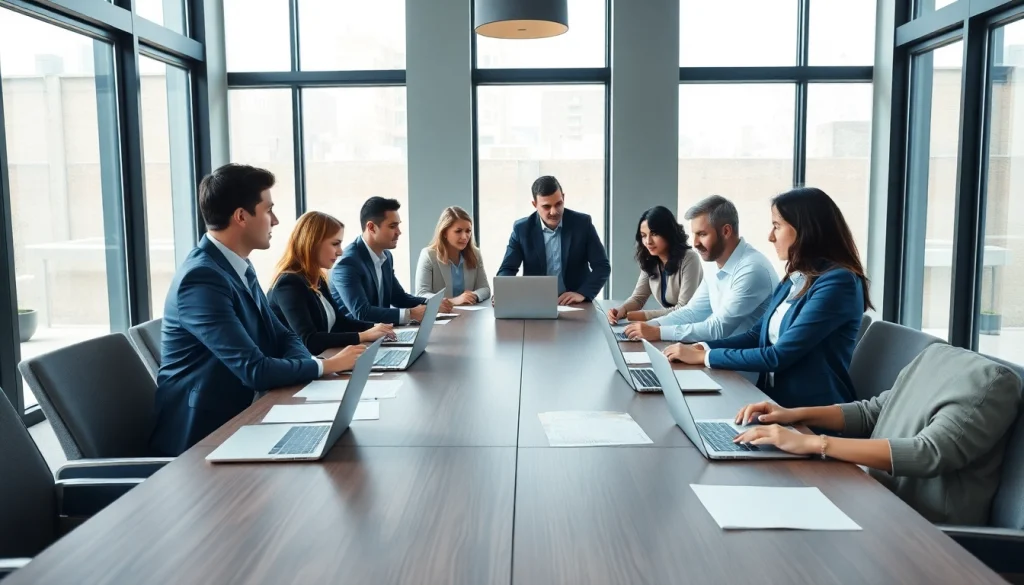 Illustration of diverse professionals finding 1099 sales reps in a collaborative business setting.