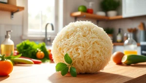 Cleaning dishes effortlessly with a kitchen loofah scrubber amidst fresh vegetables.