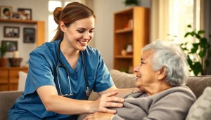 Engaging view of austin senior home care with a caregiver assisting an elderly person at home.