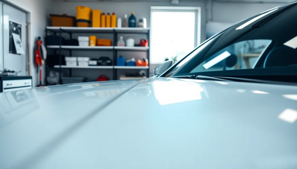 Experience premium car detailing near me with expert tools and a shining vehicle in focus.
