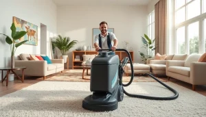 Experience exceptional carpet cleaning specials with a professional technician in a modern living room.