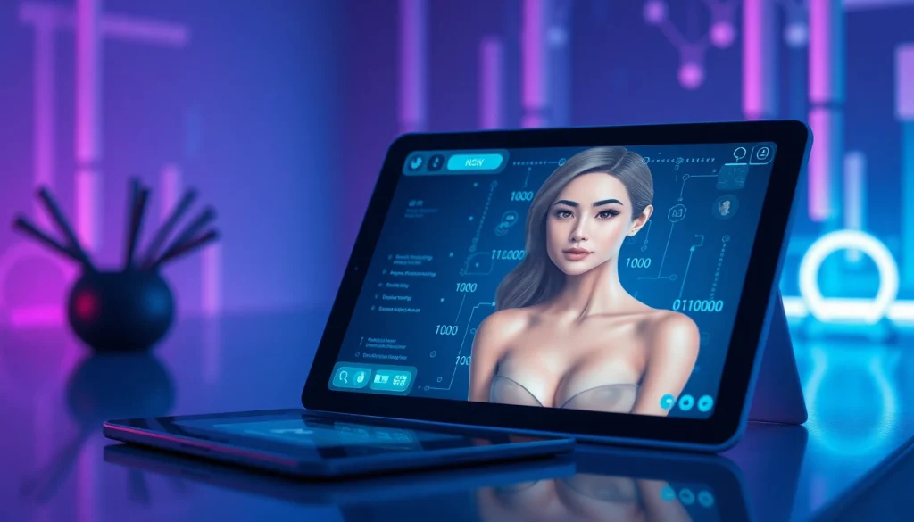 Engaging NSFW AI chat experience featuring a futuristic interface and custom AI character.