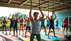 Fitness enthusiasts utilizing pull-up resistance bands in an energizing outdoor workout.