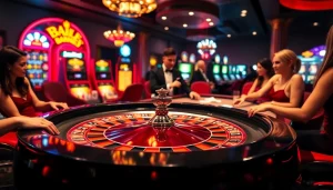 Des joueurs engagés autour d'une table de roulette luxueuse dans un casino en ligne France, mettant en avant l'excitation du jeu.