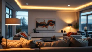 Sleek Illumination enhances modern interiors with warm lighting from a stylish lamp.