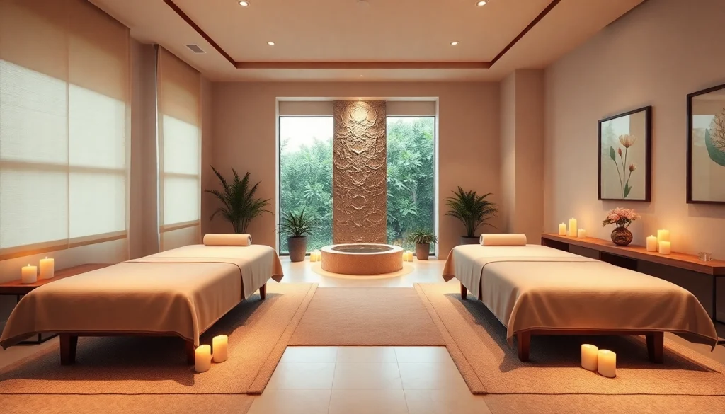 차분한 분위기와 부드러운 조명이 있는 마사지 치료실