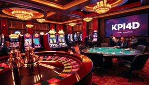 KPI4D players strategizing with colorful poker chips and cards in an elegant casino setting.
