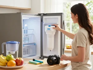 Replacing EcoAqua EFF-6027A Replacement Filter in a bright kitchen.