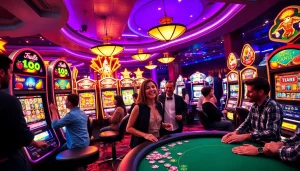 Players enjoy various slot pragmatic machines in a vibrant casino atmosphere.