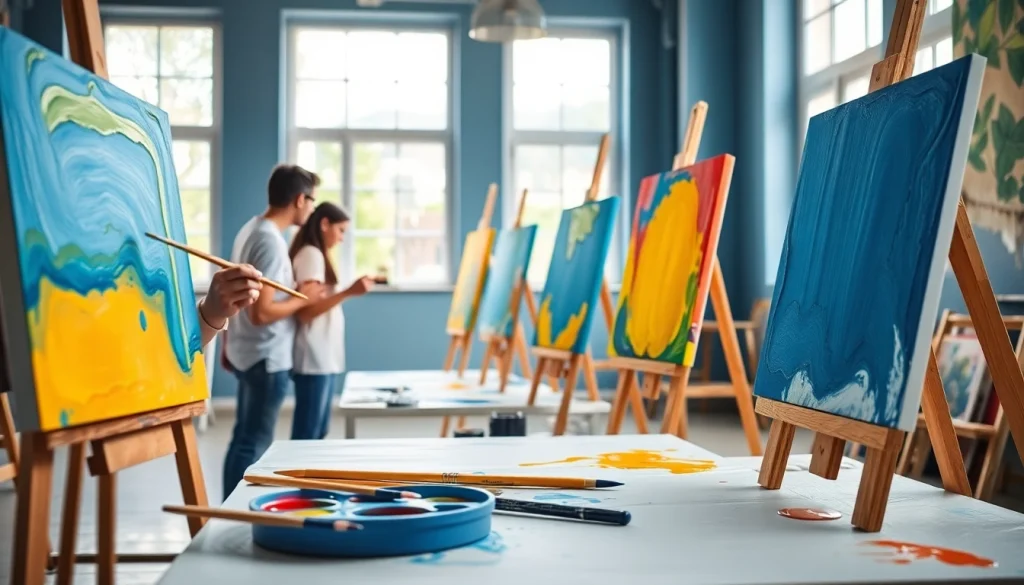 Engaging painting apprenticeship environment with trainees enhancing their artistic skills.