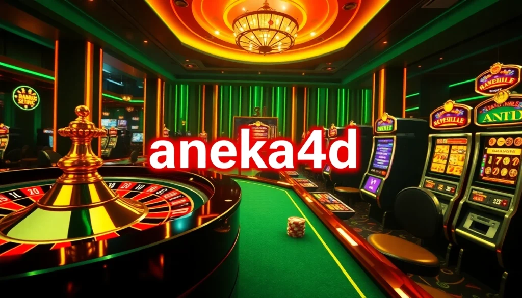 Para pemain menikmati mesin slot Aneka4D dalam suasana kasino yang hidup.