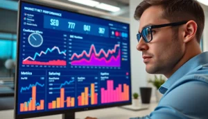 Analyze SEO performance metrics on a vibrant digital marketing dashboard.