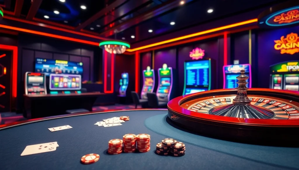 Jouant à des jeux passionnants dans un casino en ligne Français avec des jetons de poker et une roue de roulette.