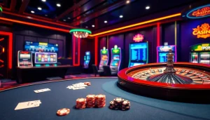 Jouant à des jeux passionnants dans un casino en ligne Français avec des jetons de poker et une roue de roulette.