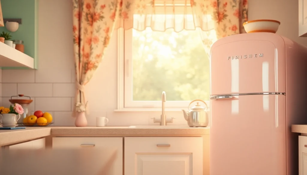 Elevate your kitchen with a retro appliance, showcasing a vibrant pastel refrigerator amidst a charming setting.
