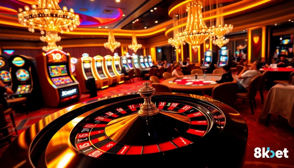 Experience a thrilling game of luck at 8kbet with vibrant slots, roulette, and engaged players.
